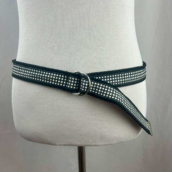 Karen Scott D Ring Belt Women Plus 24 Black Gray Set of 2 Gingham Plaid Ribbon - Picture 3 of 5